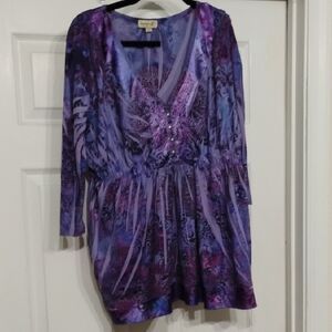 ONE WORLD Purple and Blue Patterned Top